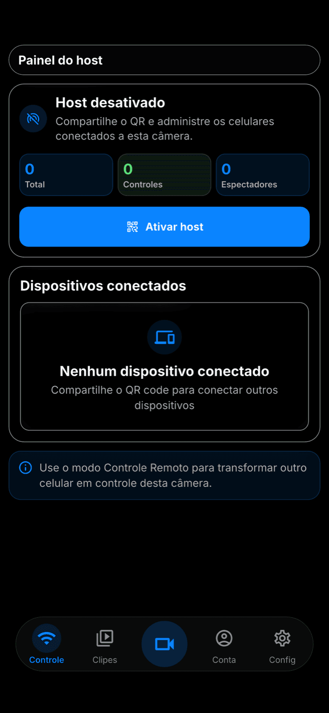 Tela real de controle remoto do app KplaWY com preview ao vivo